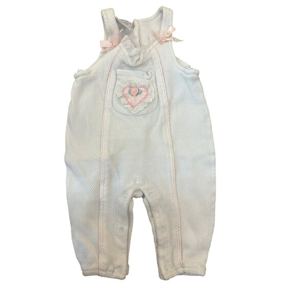 VTG Happy Baby Babys White Romper With Pink Heart Snap Closures Size 6-9 Months - Picture 1 of 4